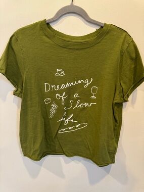 Maeve Olive Green Graphic Tee with White Print